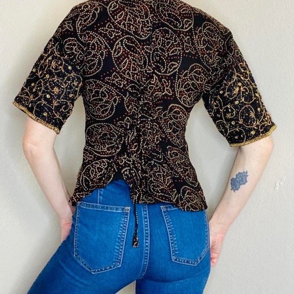 Paaneri India Black & Gold Beaded Sparkly Bohemian Blouse - Picture 5 of 7